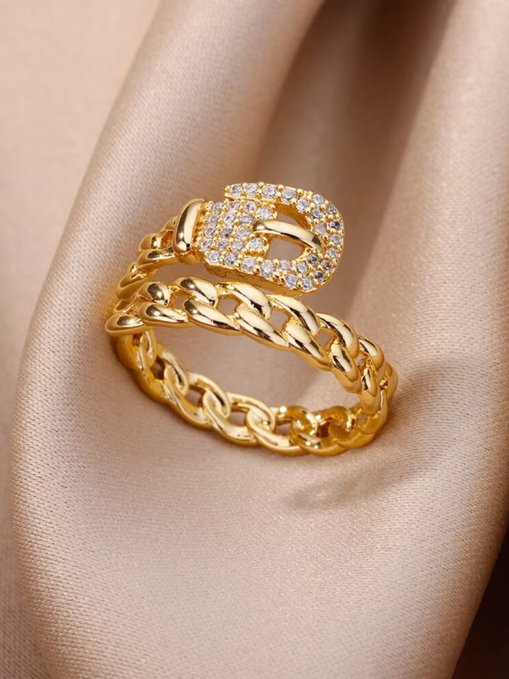 Gold Chain Buckle Ring - Women Jewelry